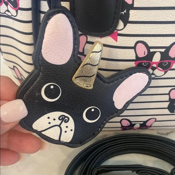 Betsey Johnson Black and White French Bulldog Crossbody Bag - Picture 4 of 10